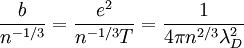 \frac{b}{n^{-1/3}}=\frac{e^{2}}{n^{-1/3}T}=\frac{1}{4\pi n^{2/3}\lambda_{D}^{2}}