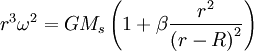 r^{3}\omega^{2}=GM_{s}\left(1+\beta\frac{r^{2}}{\left(r-R\right)^{2}}\right)