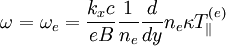 \omega=\omega_{e}=\frac{k_{x}c}{eB}\frac{1}{n_{e}}\frac{d}{dy}n_{e}\kappa T_{\|}^{\left(e\right)}