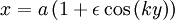 x=a\left(1+\epsilon\cos\left(ky\right)\right)