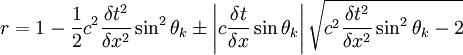 r=1-\frac{1}{2}c^{2}\frac{\delta t^{2}}{\delta x^{2}}\sin^{2}\theta_{k}\pm\left|c\frac{\delta t}{\delta x}\sin\theta_{k}\right|\sqrt{c^{2}\frac{\delta t^{2}}{\delta x^{2}}\sin^{2}\theta_{k}-2}